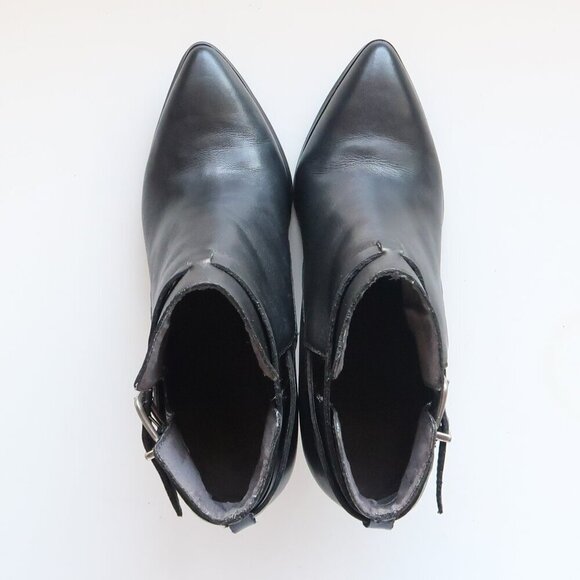 Seychelles Anthropologie Black Leather Pointy Toe Wedge Heel Ankle Boots Booties - Picture 4 of 16